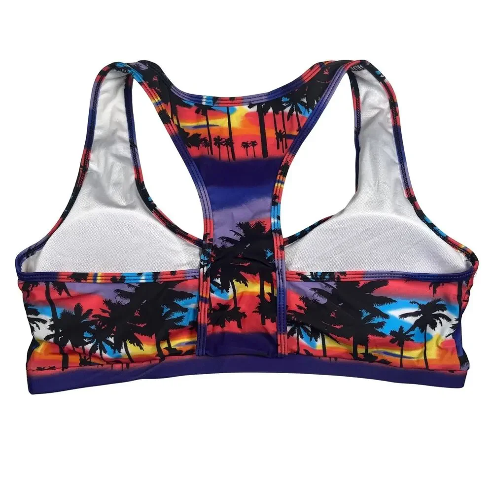 Swimsuit Top Women's Size XL Racerback Padded Bikini Top Palm Tree Sunset